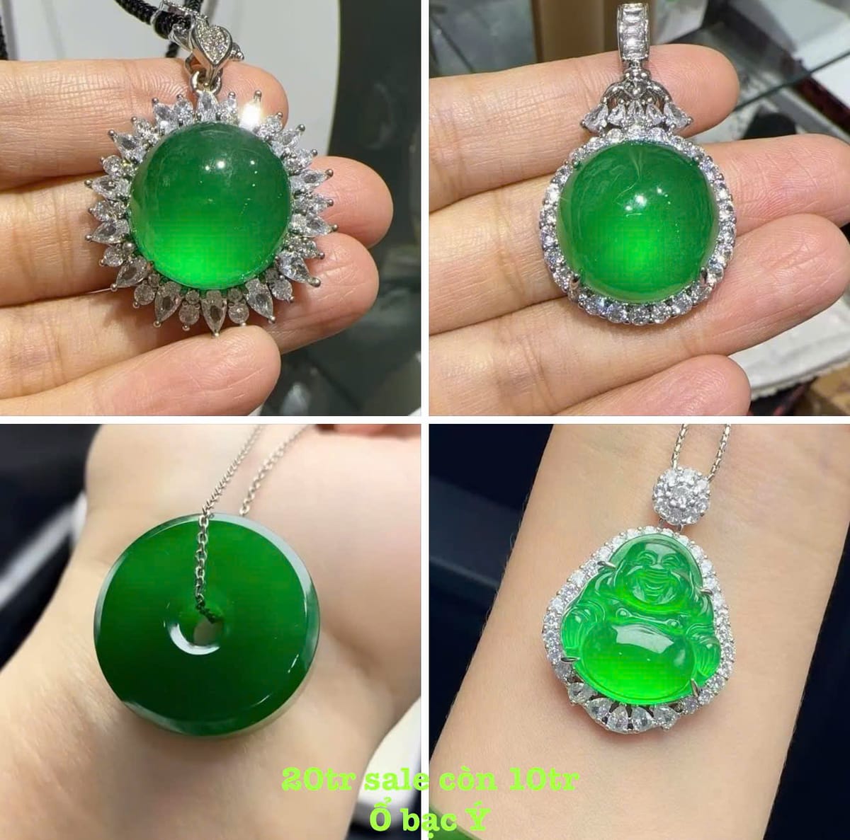 Bộ Sưu Tập Mặt Dây Chuyền Ngọc Phỉ Thúy Xanh Bọc Ổ Bạc Ý - ảnh 1