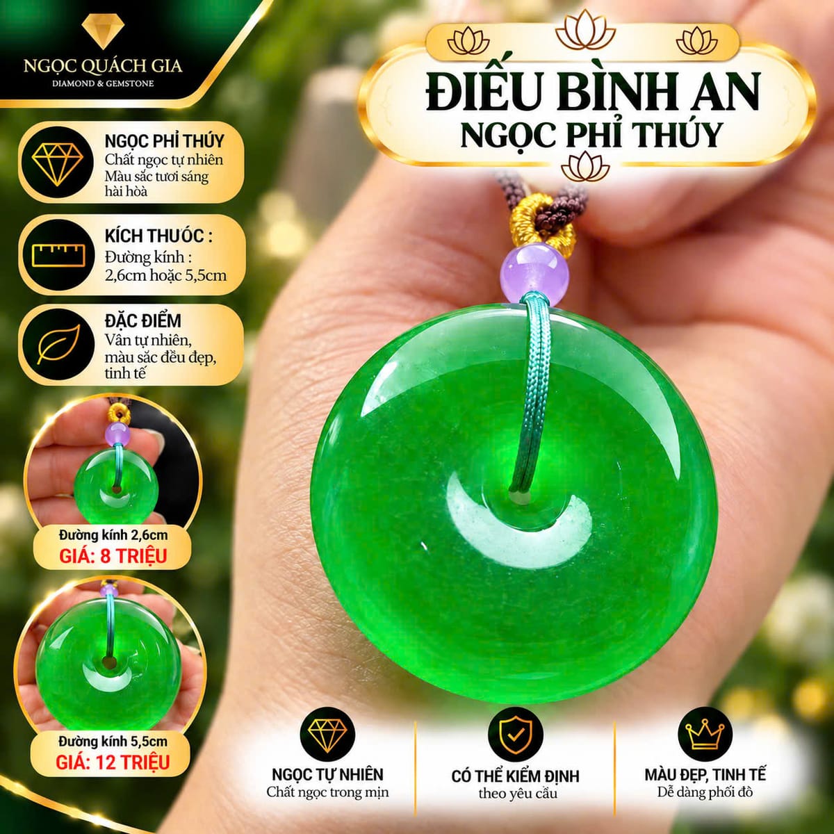 Điếu Bình An Ngọc Phỉ Thúy Xanh Lý - ảnh 1