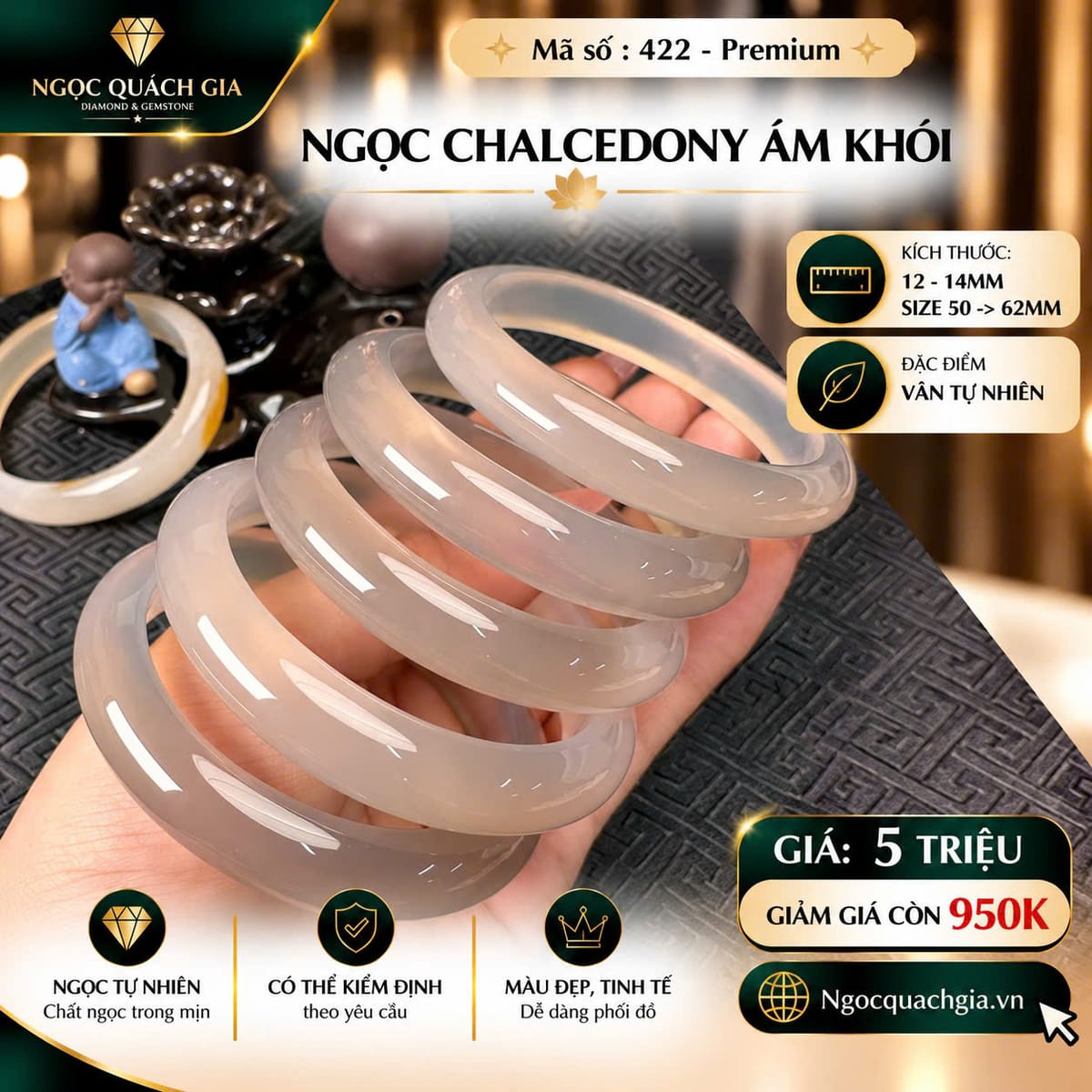 Vòng Ngọc Chalcedony Ám Khói (Mã 422 - Premium) - ảnh 1