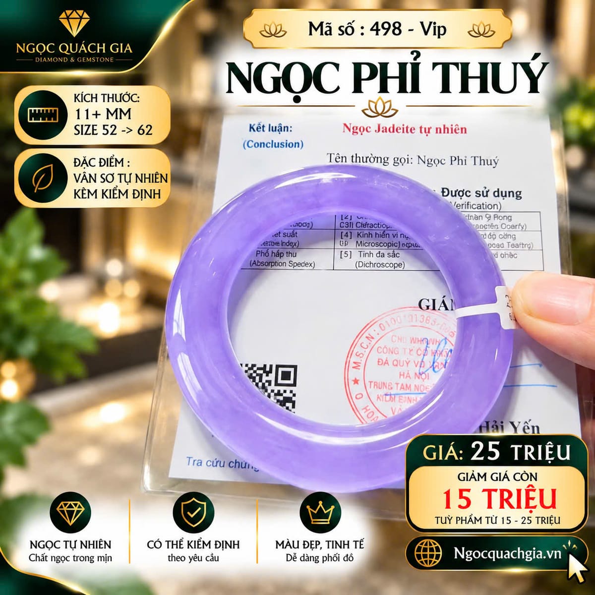 Vòng Ngọc Phỉ Thúy Tím - Mã 498-Vip - ảnh 1