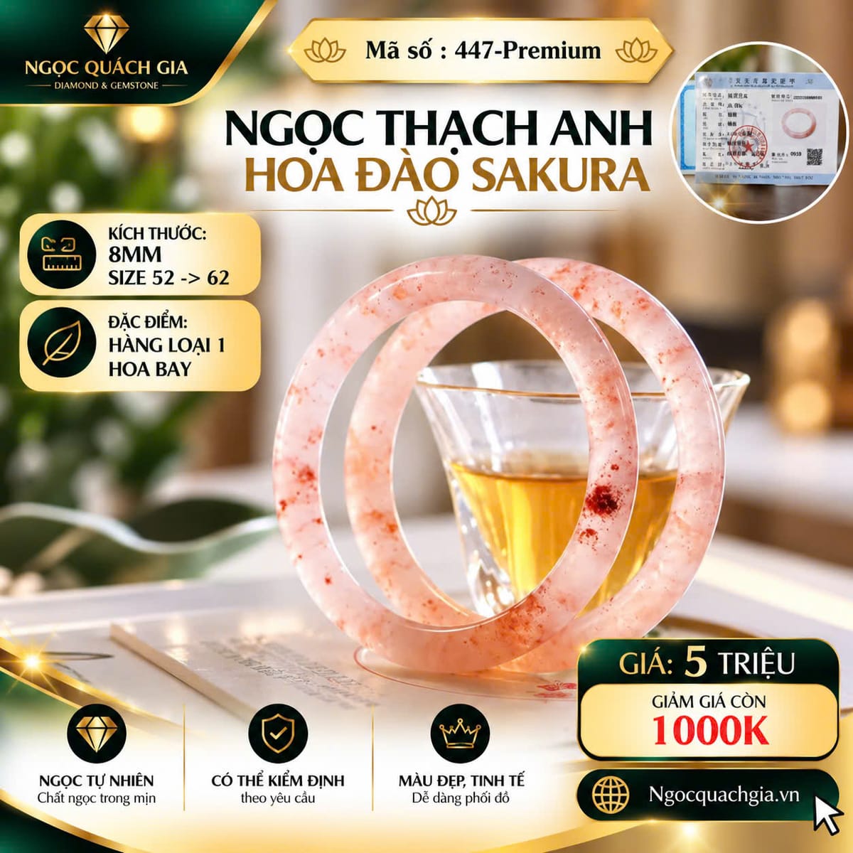 Vòng Ngọc Thạch Anh Hoa Đào Sakura - Mã 447-Premium - ảnh 1