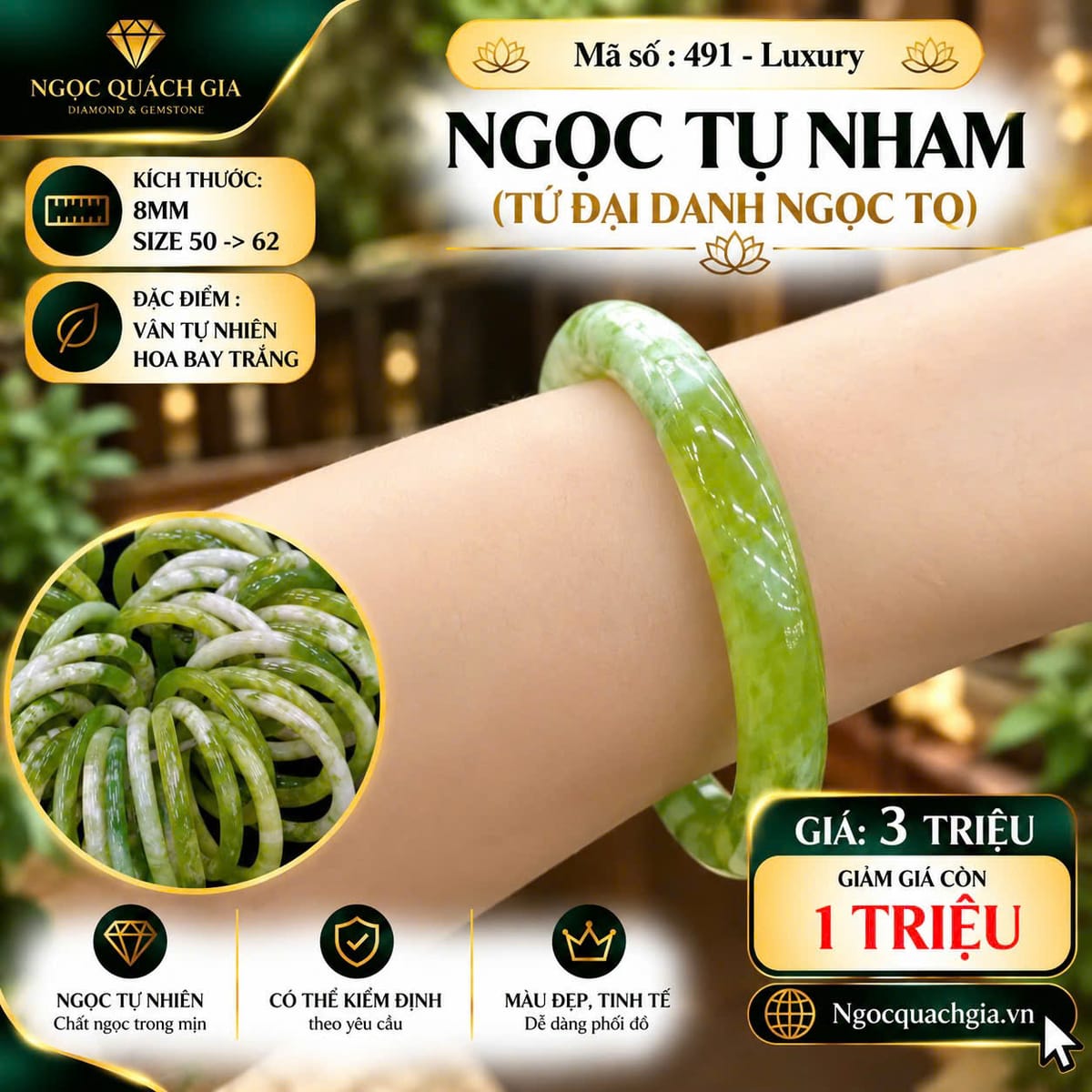 Vòng Ngọc Tụ Nham Hoa Bay Trắng - Mã 491-Luxury - ảnh 1