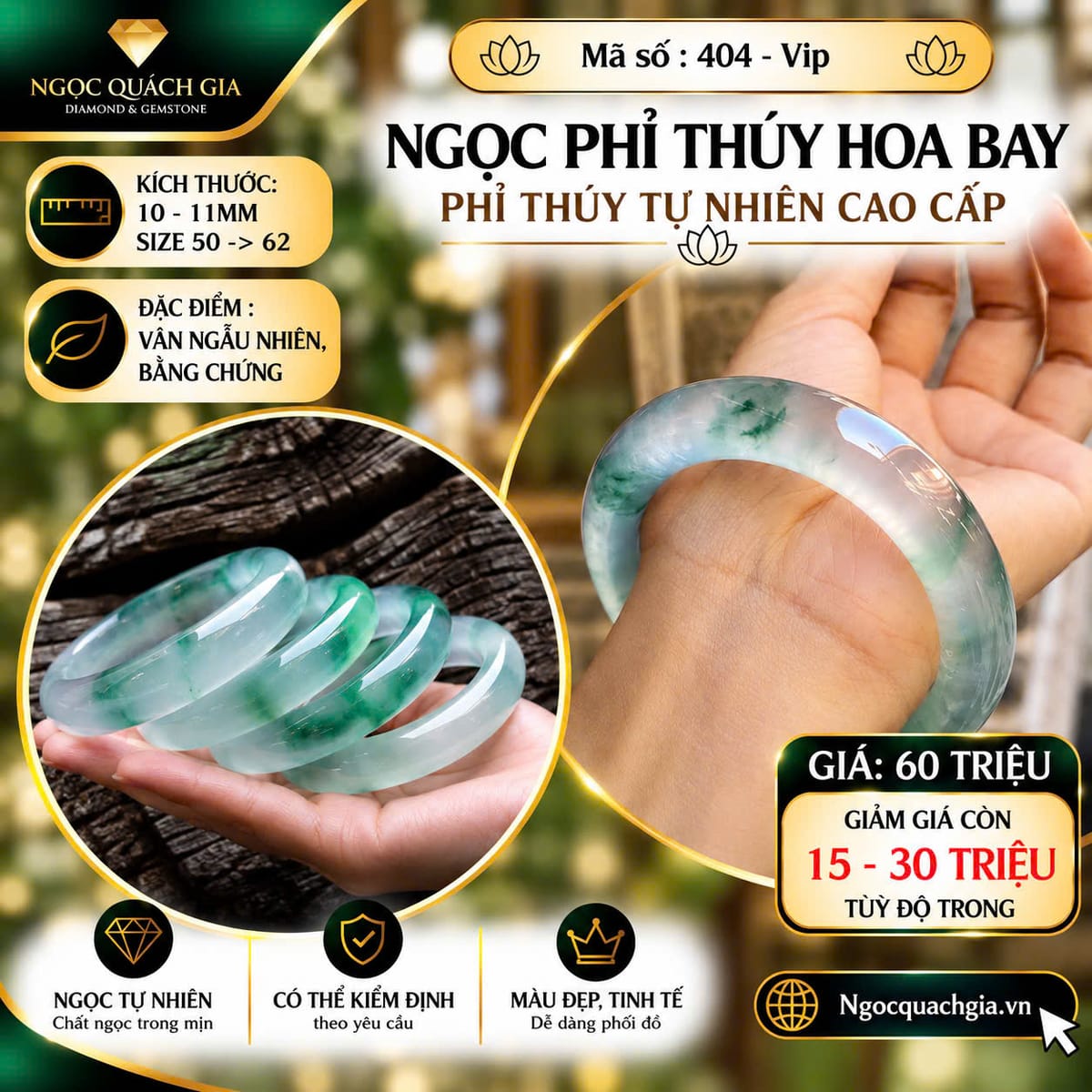 Vòng Tay Ngọc Phỉ Thúy Hoa Bay Cao Cấp - ảnh 1