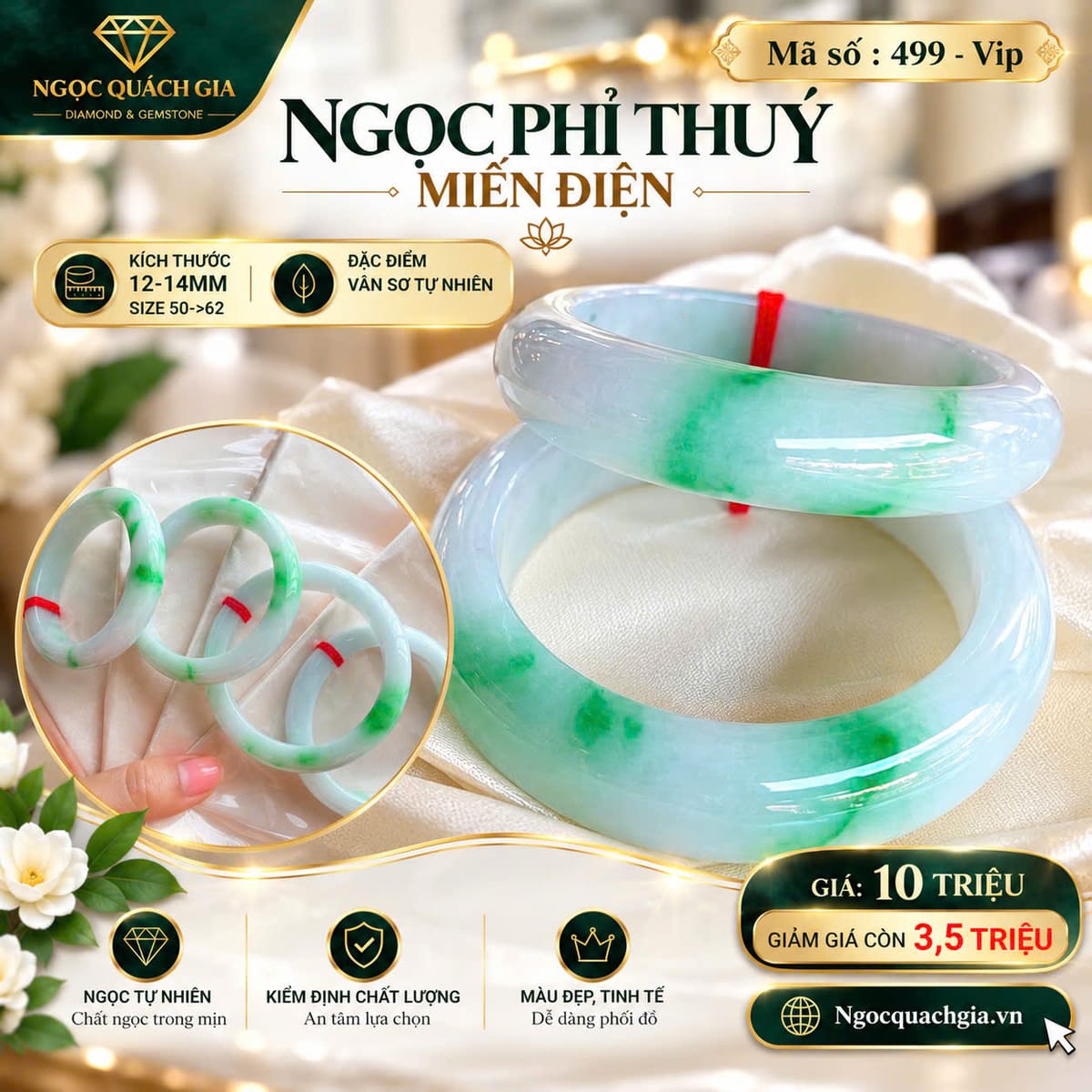 Vòng Tay Ngọc Phỉ Thúy Miến Điện Hoa Xanh Lý VIP - ảnh 1
