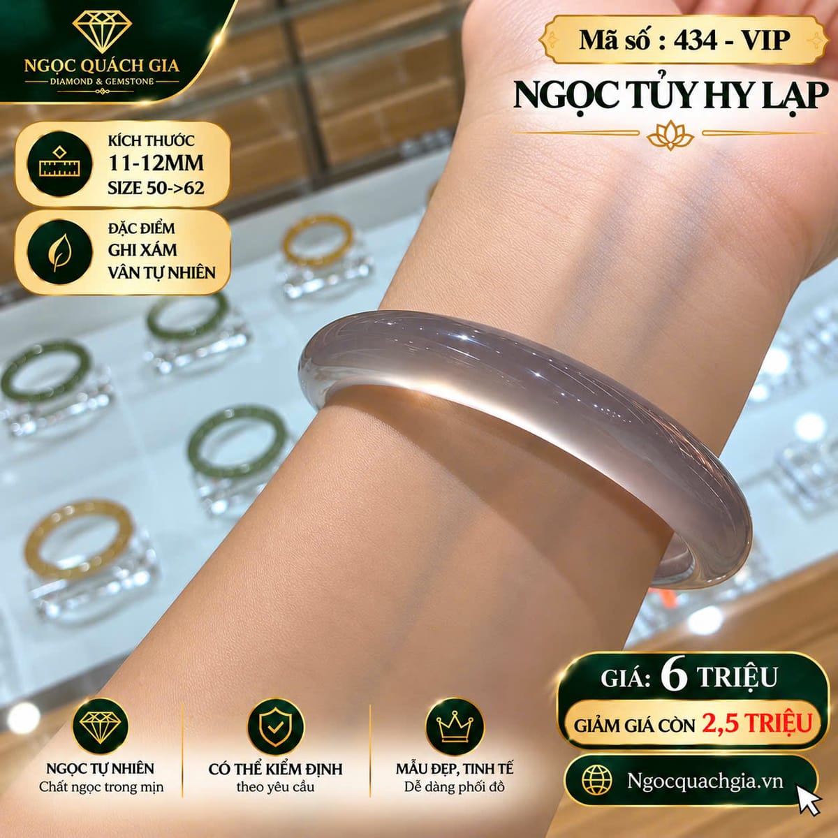 Vòng Tay Ngọc Tuỷ Hy Lạp Ghi Xám VIP - ảnh 1