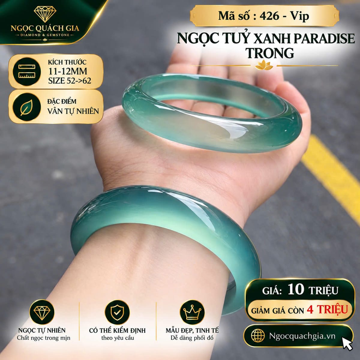 Vòng Tay Ngọc Tuỷ Xanh Paradise Trong VIP - ảnh 1
