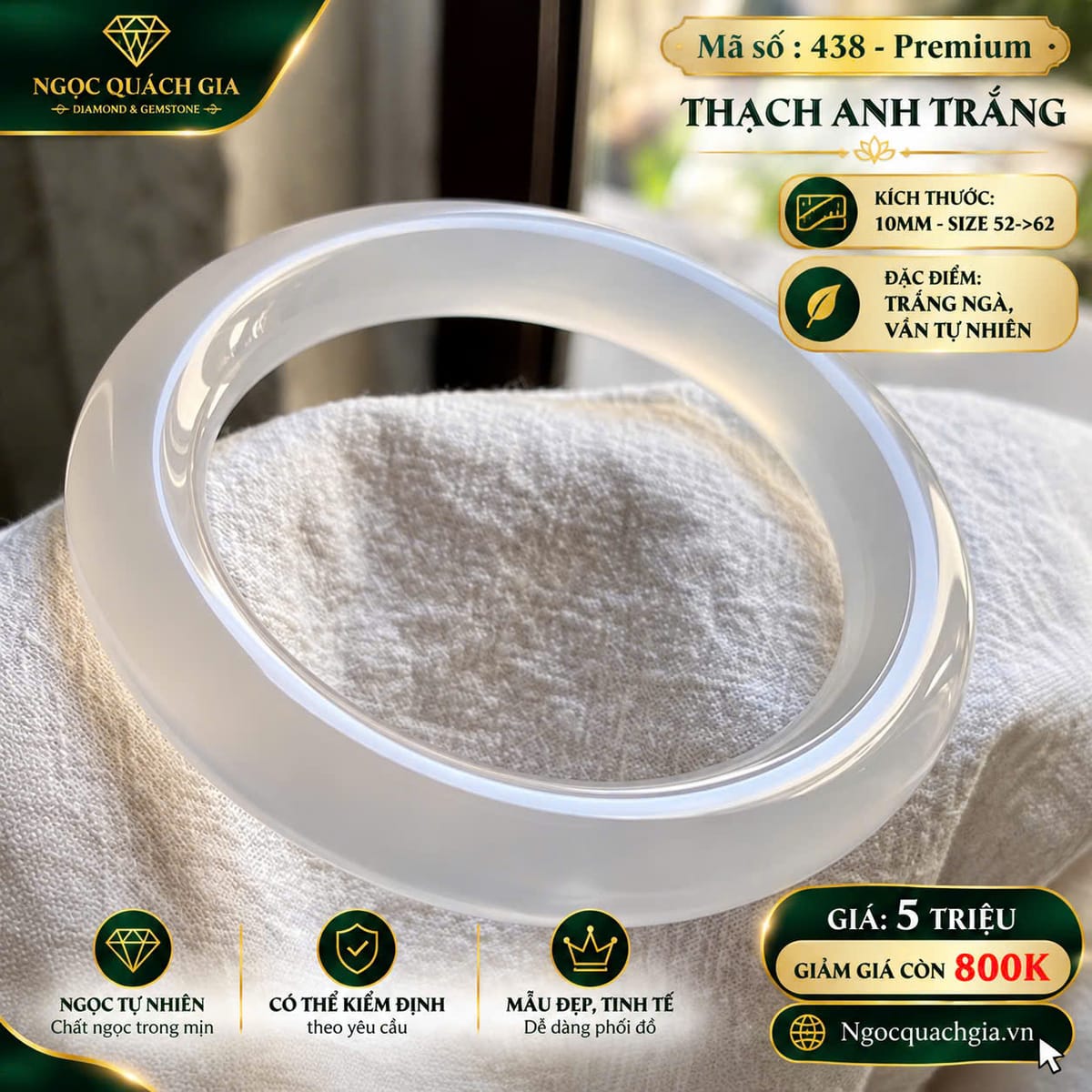 Vòng Tay Thạch Anh Trắng Ngà Premium - ảnh 1