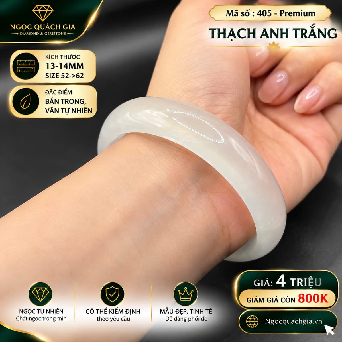 Vòng Tay Thạch Anh Trắng Premium (Bản Lớn) - ảnh 1