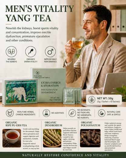 organic Pu'er wellness tea with Dendrobium and Polygonatum — box of 10 individually wrapped tea bags