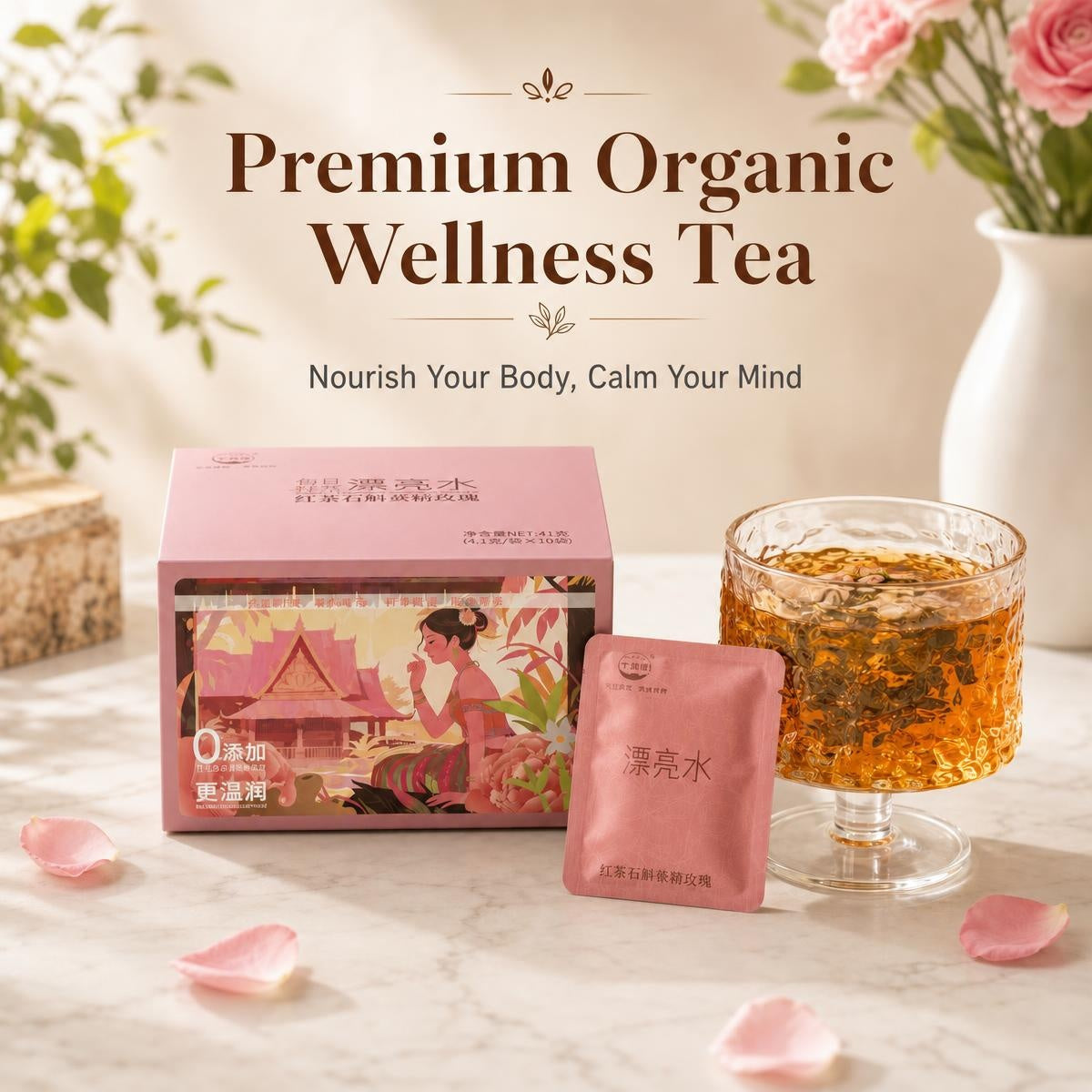 organic black tea with Dendrobium, Polygonatum and rose — front label with USDA and China organic certification