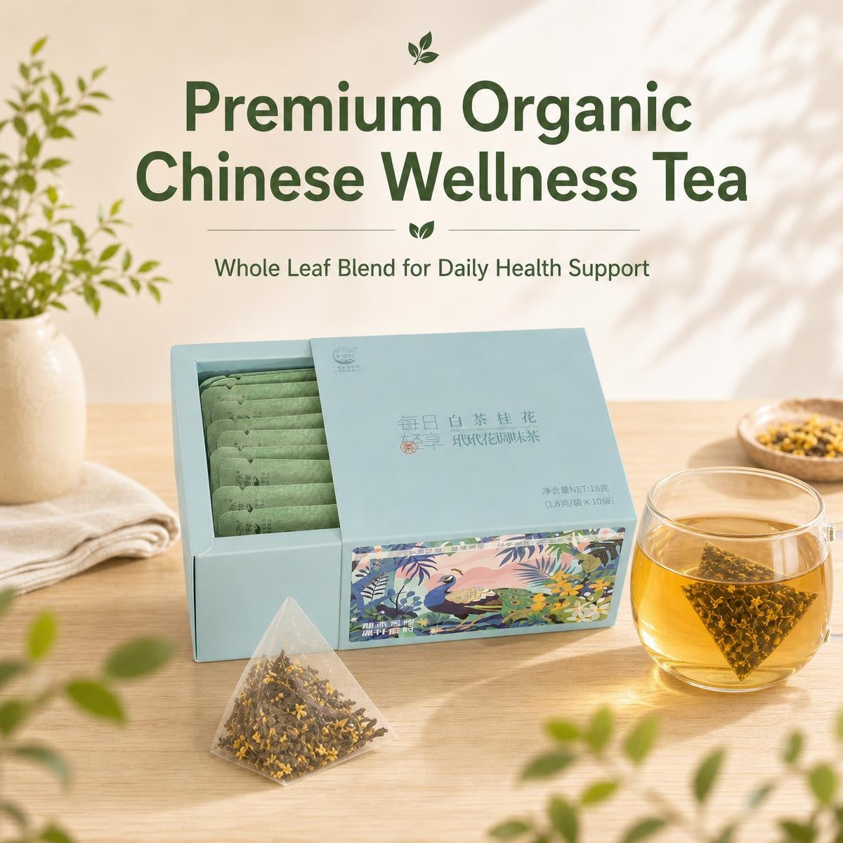 organic white tea with osmanthus and daidai flower — dried osmanthus flowers and daidai blossoms