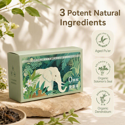 organic Pu'er wellness tea with Dendrobium and Polygonatum — front label with USDA and China organic certification