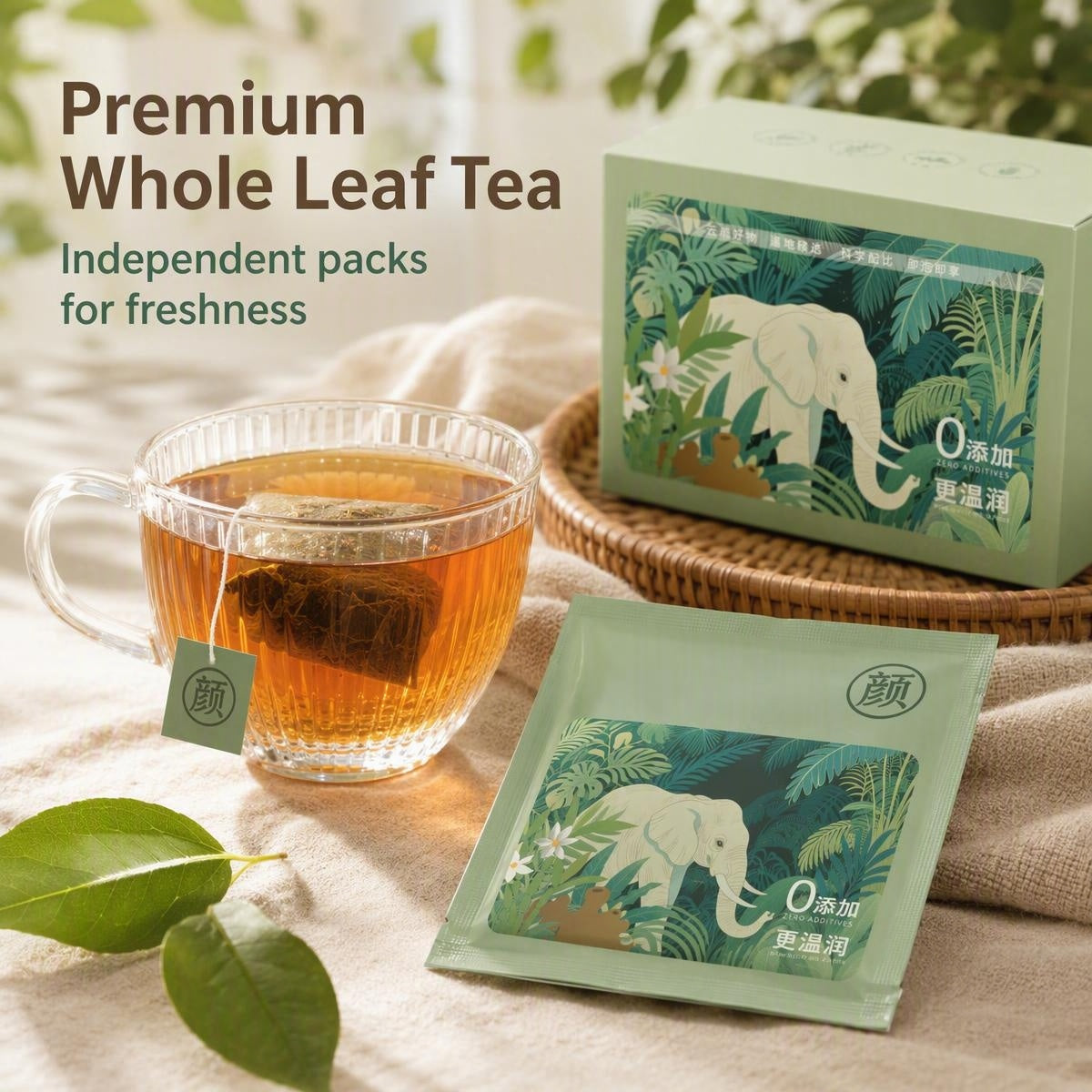 organic Pu'er wellness tea with Dendrobium and Polygonatum — side view of the tea box