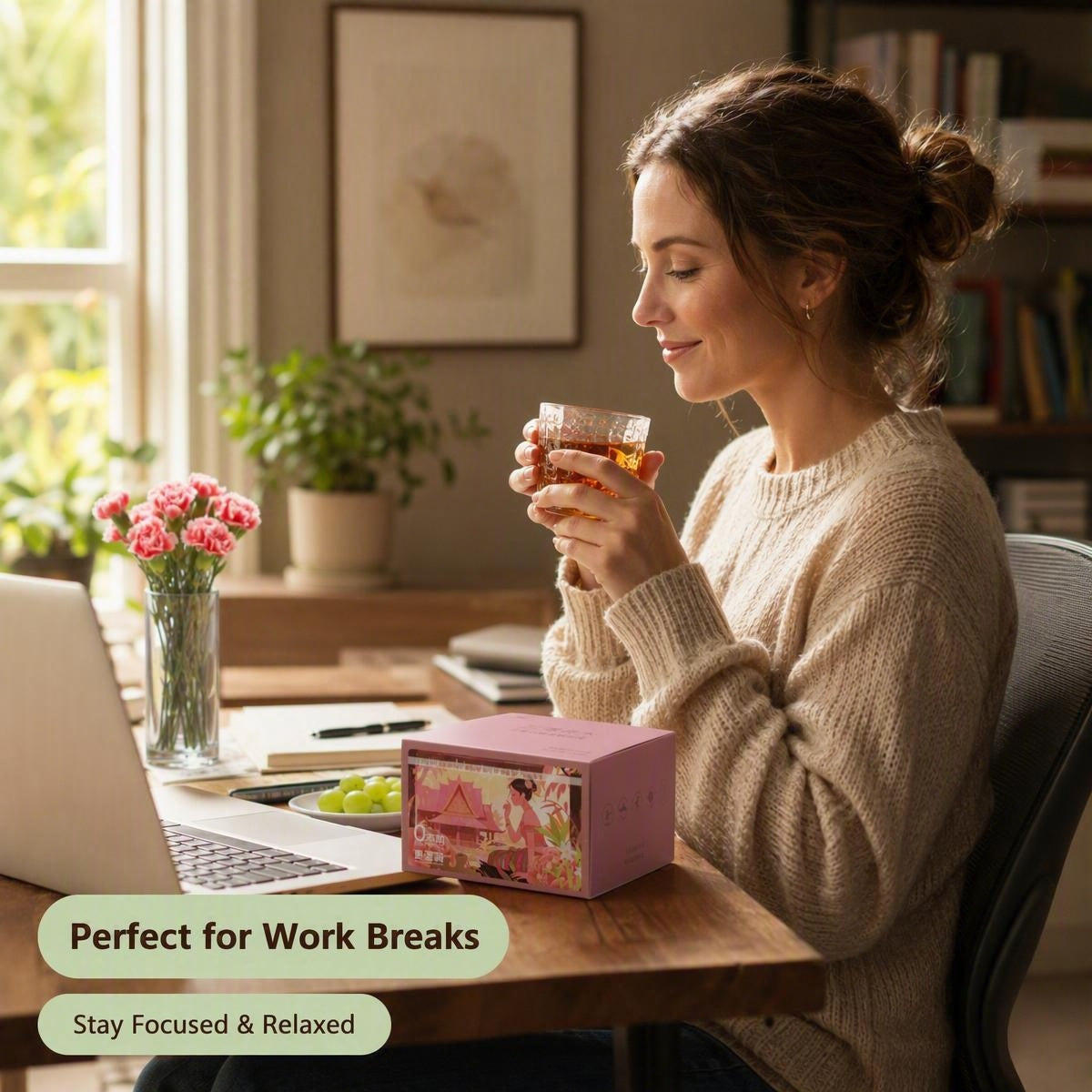 organic black tea with Dendrobium, Polygonatum and rose — brewed cup of dark amber black tea