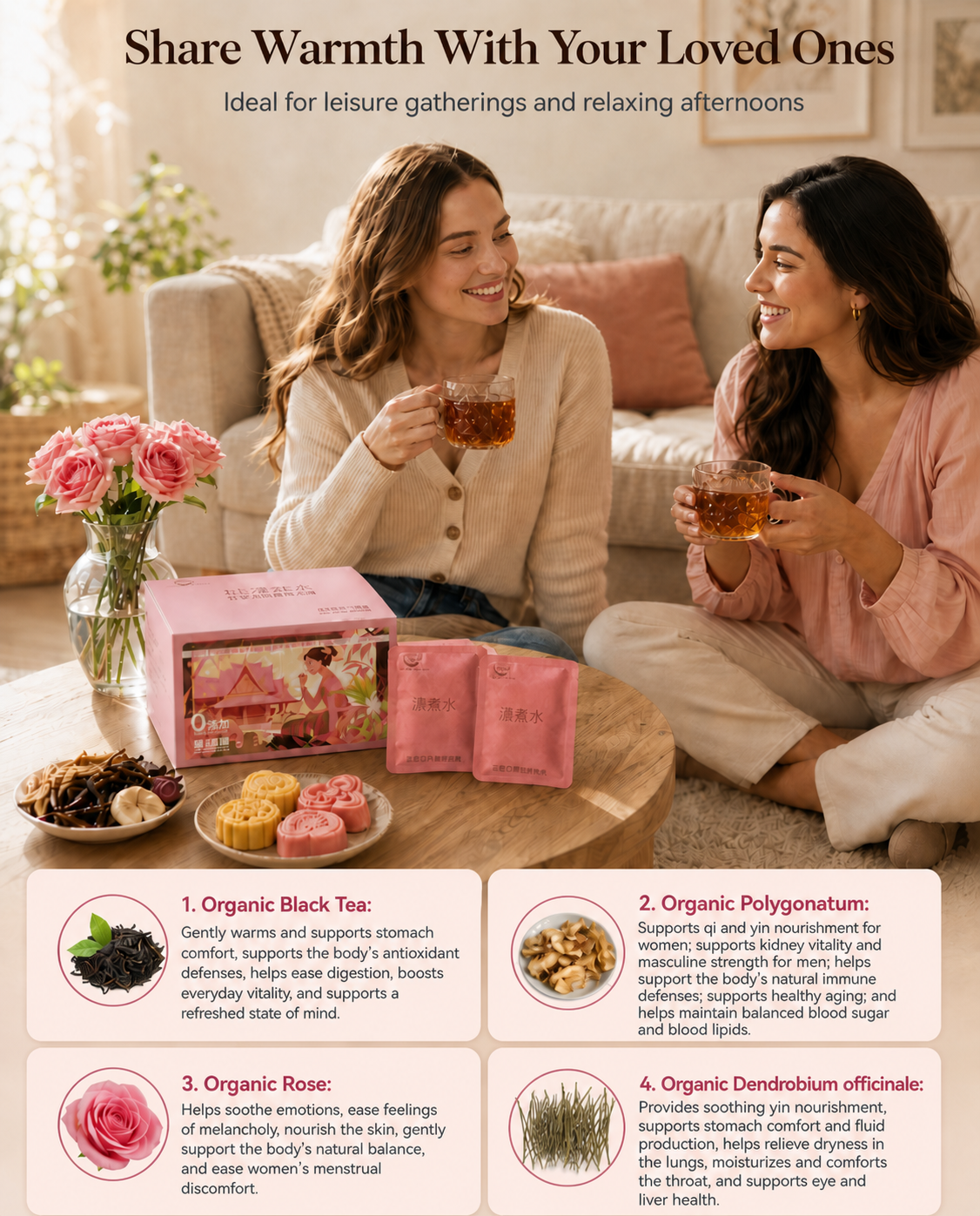 organic black tea with Dendrobium, Polygonatum and rose — box of 10 individually wrapped tea bags