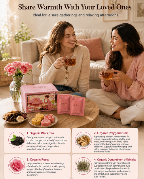 organic black tea with Dendrobium, Polygonatum and rose — box of 10 individually wrapped tea bags