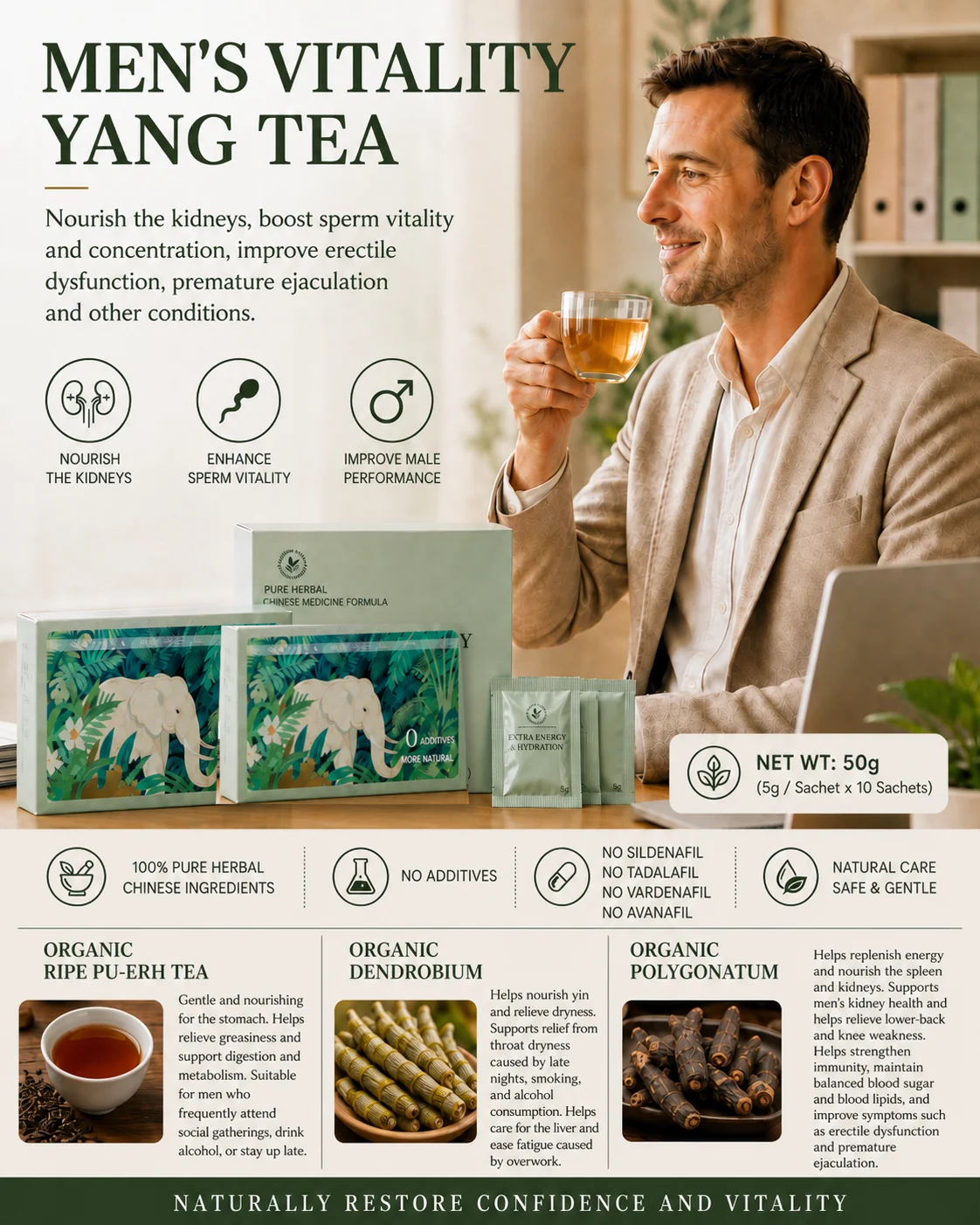 organic Pu'er wellness tea with Dendrobium and Polygonatum — gift-ready packaging