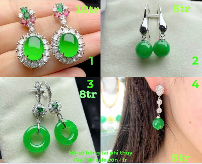 Bộ Sưu Tập Bông Tai Ngọc Phỉ Thúy Thiết Kế Bạc Ý Cao Cấp