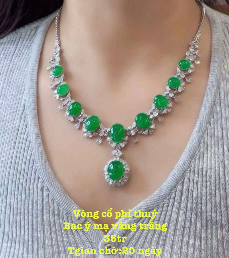 Vòng Cổ Phỉ Thúy Bạc Ý Mạ Vàng Trắng