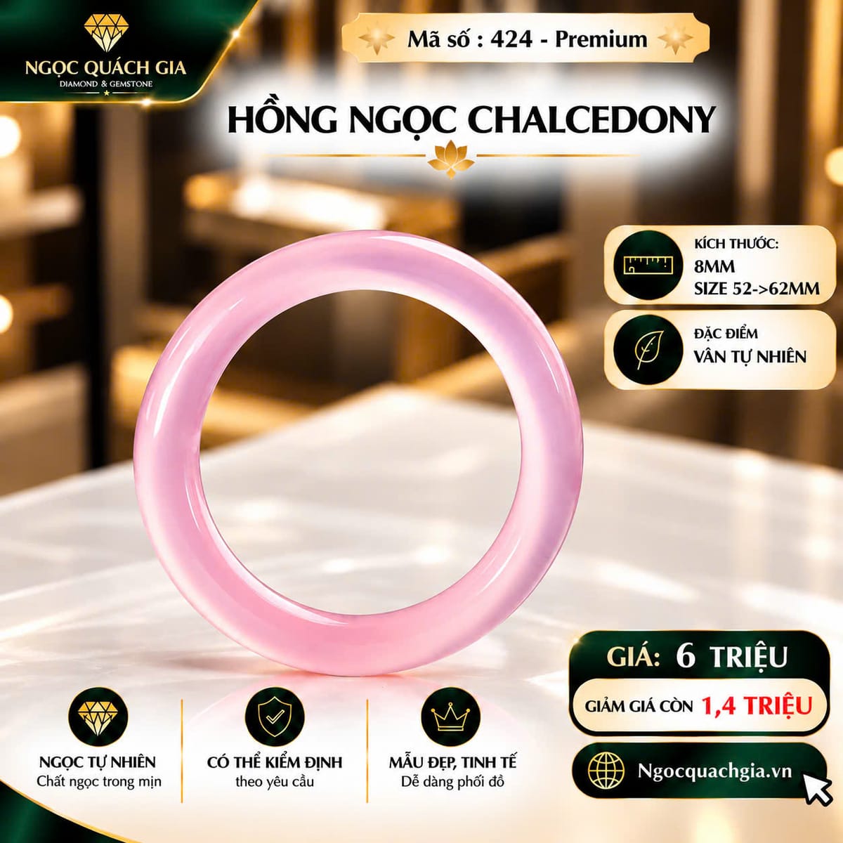 Vòng Hồng Ngọc Chalcedony (Mã 424 - Premium) - ảnh 1