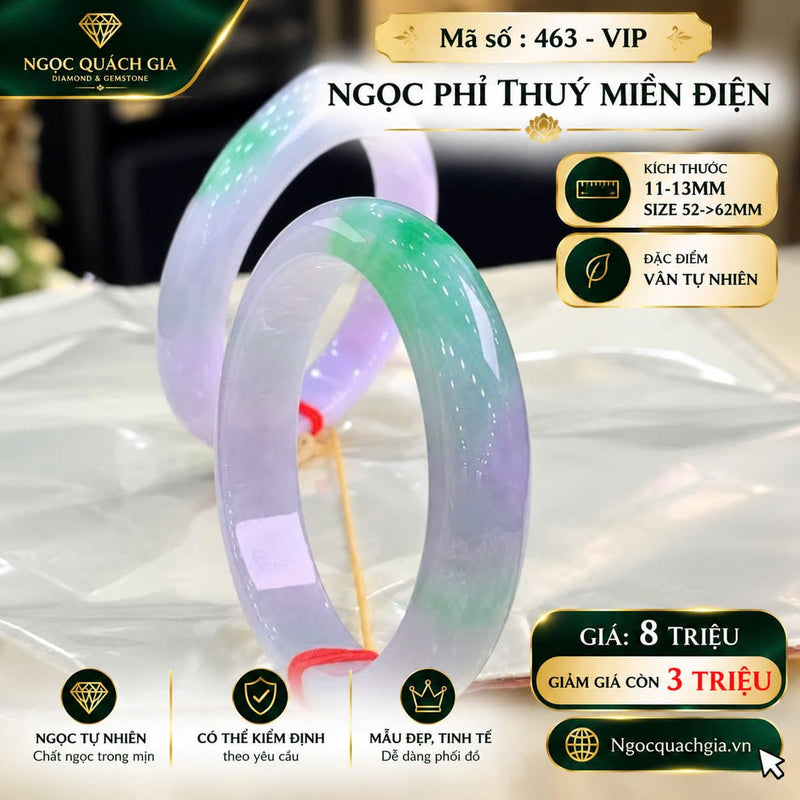 Vòng Ngọc Phỉ Thuý Miến Điện Xuân Thái Xanh Tím (Mã 463 - VIP)