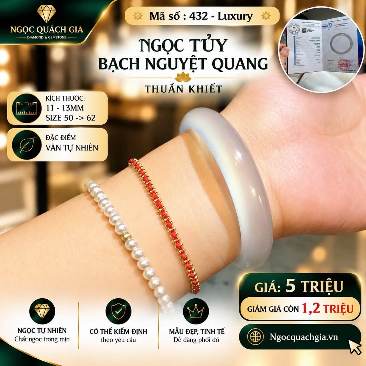 Vòng Ngọc Tủy Bạch Nguyệt Quang Thuần Khiết (Mã 432 - Luxury) - ảnh 1