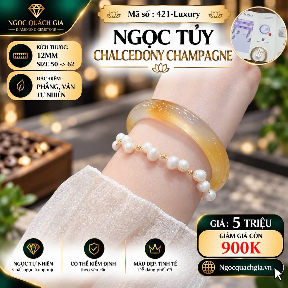 Vòng Ngọc Tủy Chalcedony Champagne - Mã 421-Luxury - ảnh 1