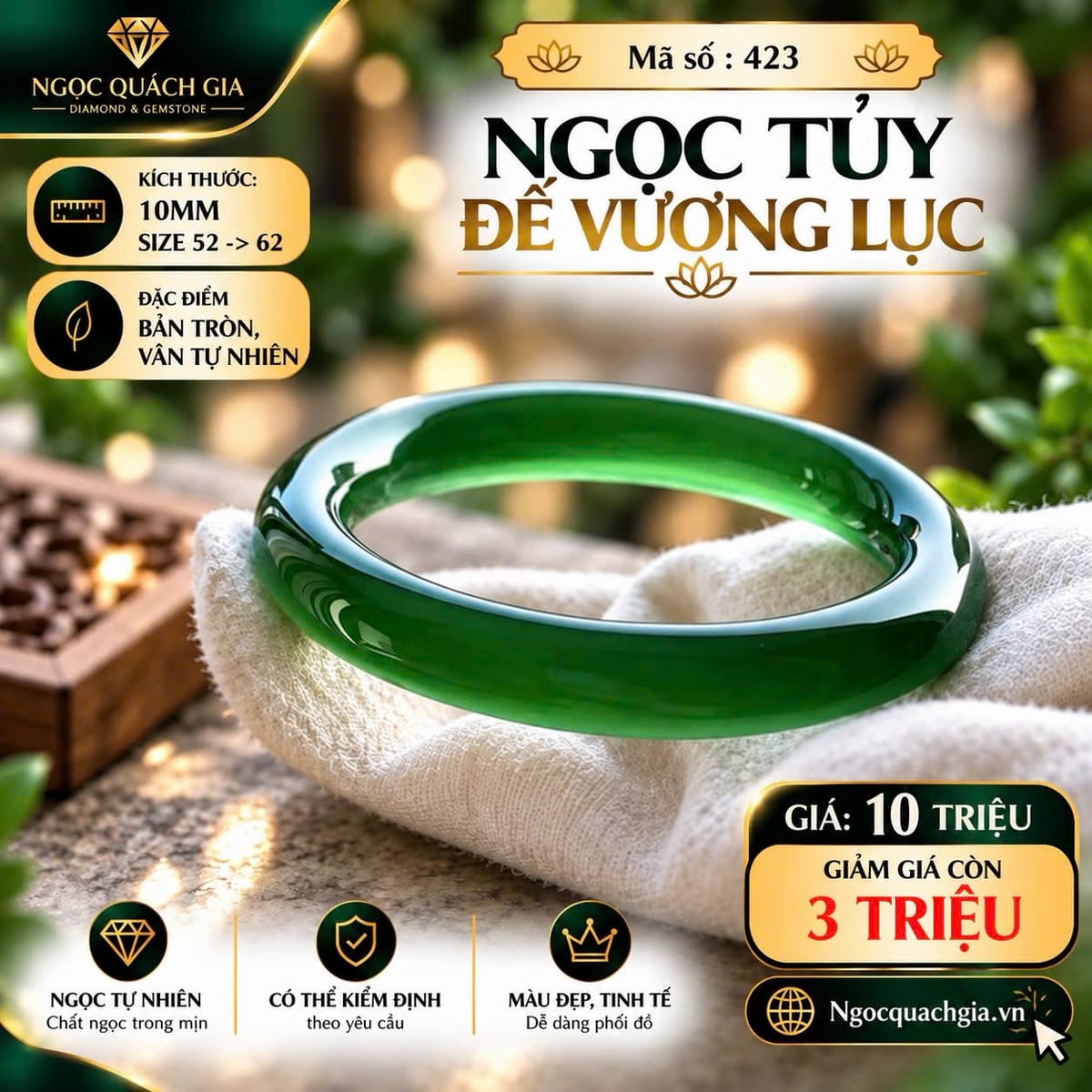 Vòng Ngọc Tủy Đế Vương Lục - Mã 423 - ảnh 1