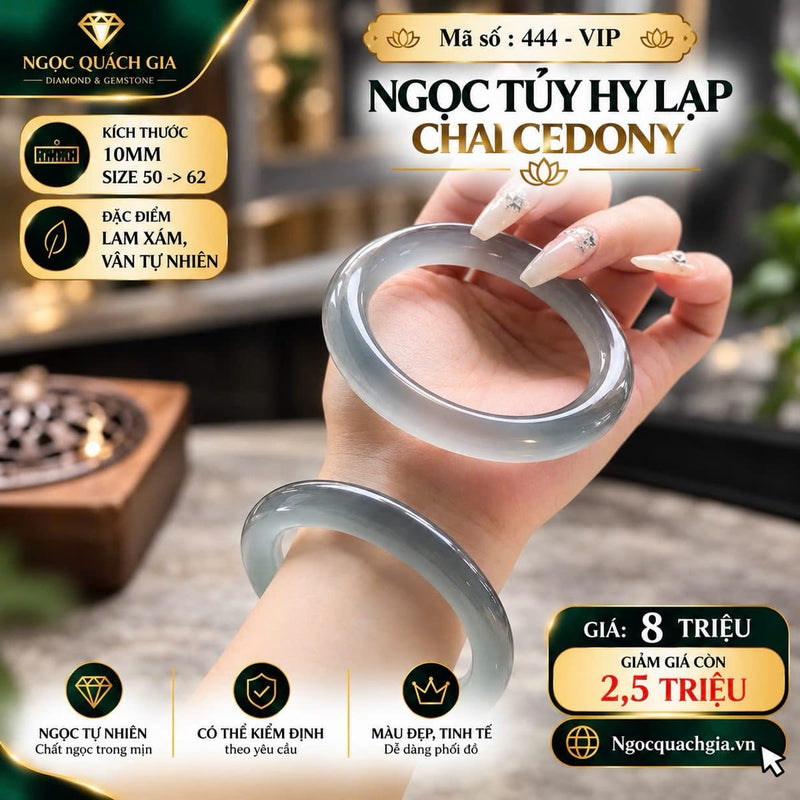 Vòng Ngọc Tủy Hy Lạp Chalcedony Lam Xám - Mã 444-VIP