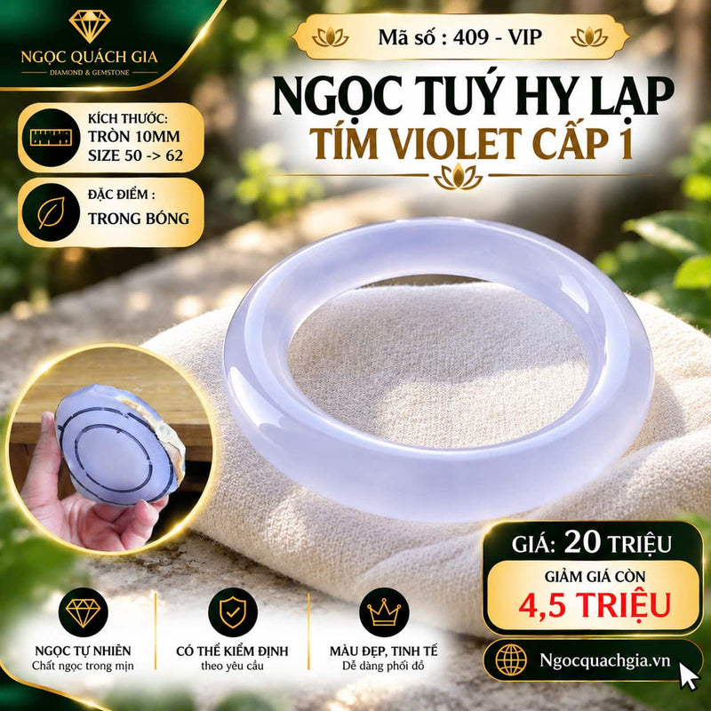Vòng Ngọc Tuý Hy Lạp Tím Violet Cấp 1 - Mã 409-VIP