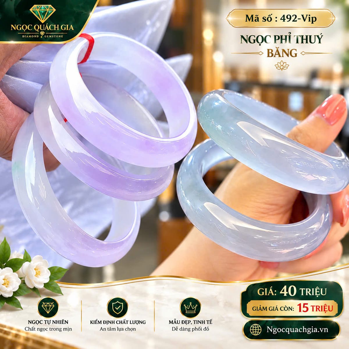 Vòng Tay Ngọc Phỉ Thúy Băng Tuyết Tím Lam VIP - ảnh 1