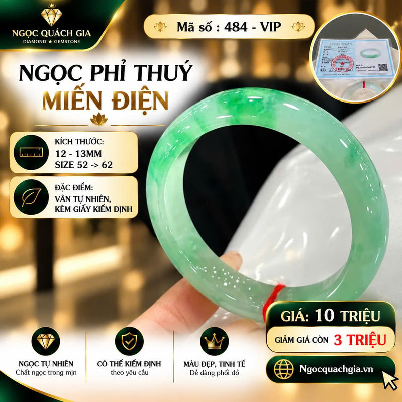 Vòng Tay Ngọc Phỉ Thuý Miến Điện Xanh Sơn Thủy (Mã 484 - VIP)