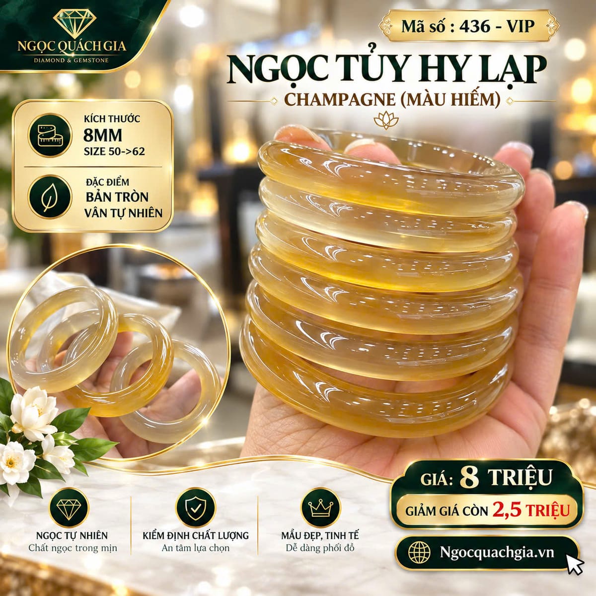 Vòng Tay Ngọc Tuỷ Hy Lạp Champagne (Màu Hiếm) VIP - ảnh 1