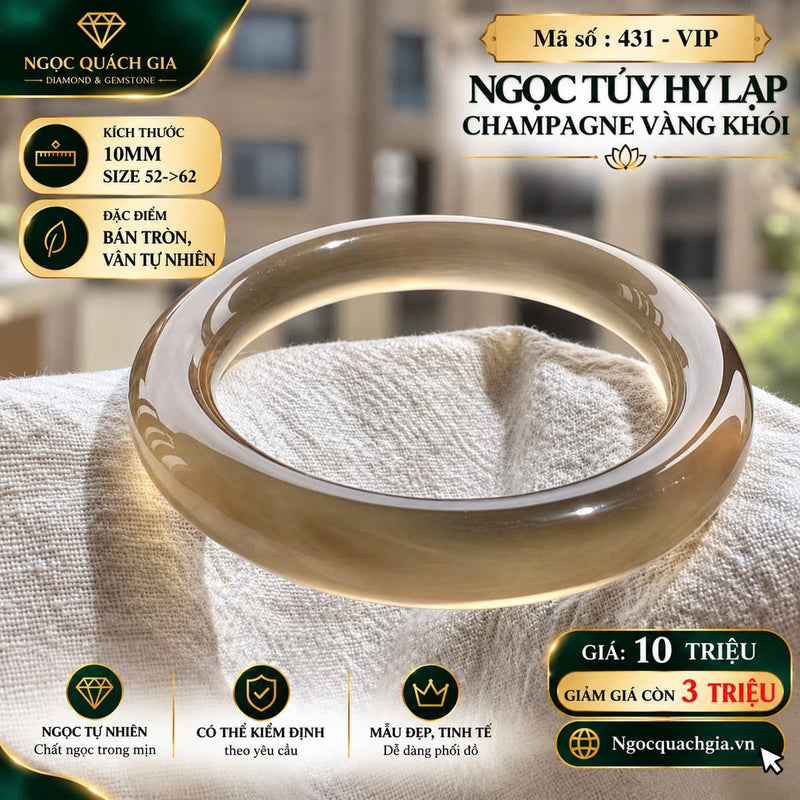 Vòng Tay Ngọc Tuỷ Hy Lạp Champagne Vàng Khói VIP