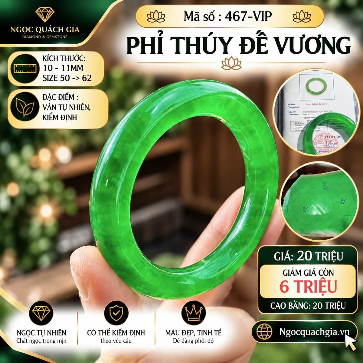 Vòng Tay Phỉ Thúy Xanh Đế Vương VIP - ảnh 1