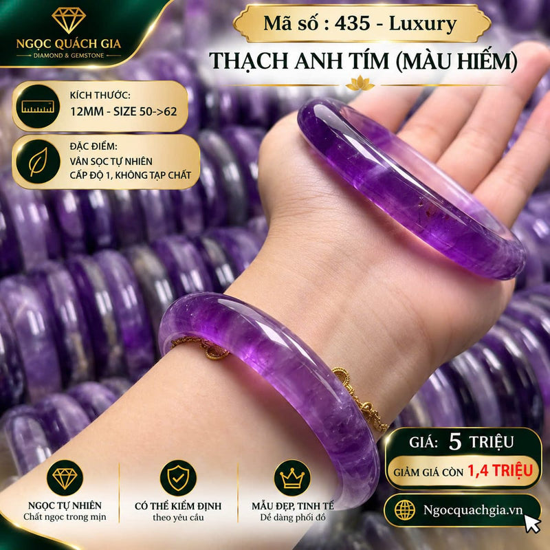 Vòng Thạch Anh Tím Màu Hiếm Cấp Độ 1 (Mã 435 - Luxury)